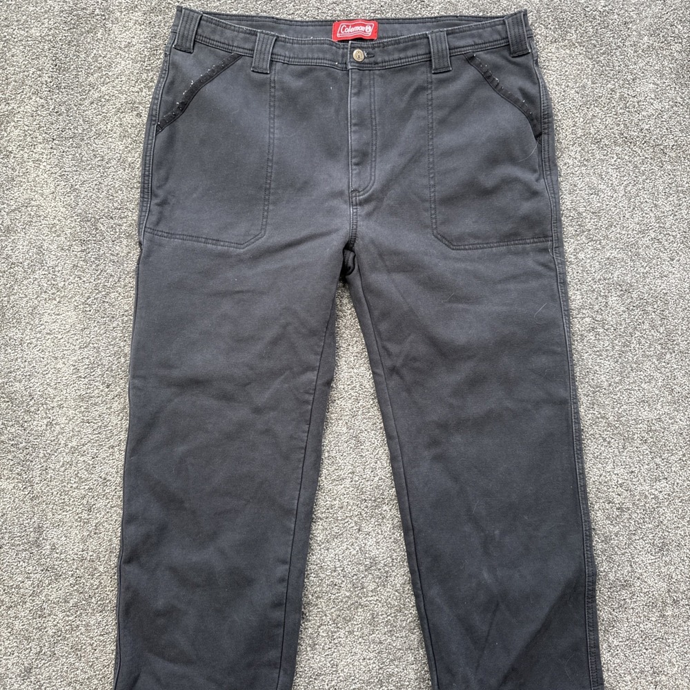 Mens 40x30 Coleman Fleece Lined Pants Canvas Carpented Black Winter Straight Leg